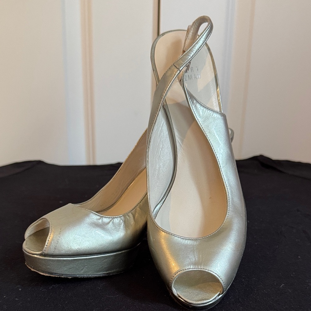 Stuart Weitzman Elegant Silver Peep-Toe Women's Shoes